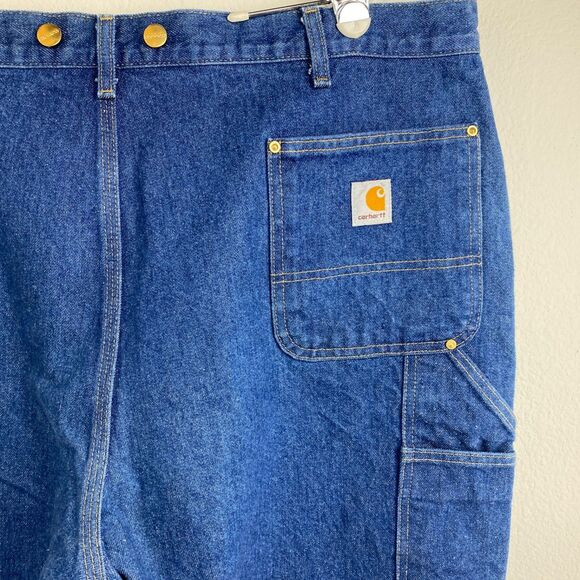 Carhartt Carpenter Dugaree Jeans 44X30 Suspender Buttons Double Knee Cotton - Picture 12 of 15